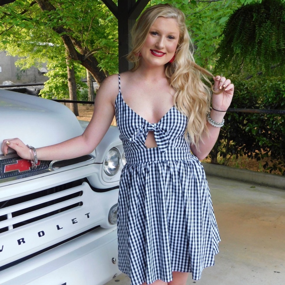 Black and White Gingham Tie-Front Dress